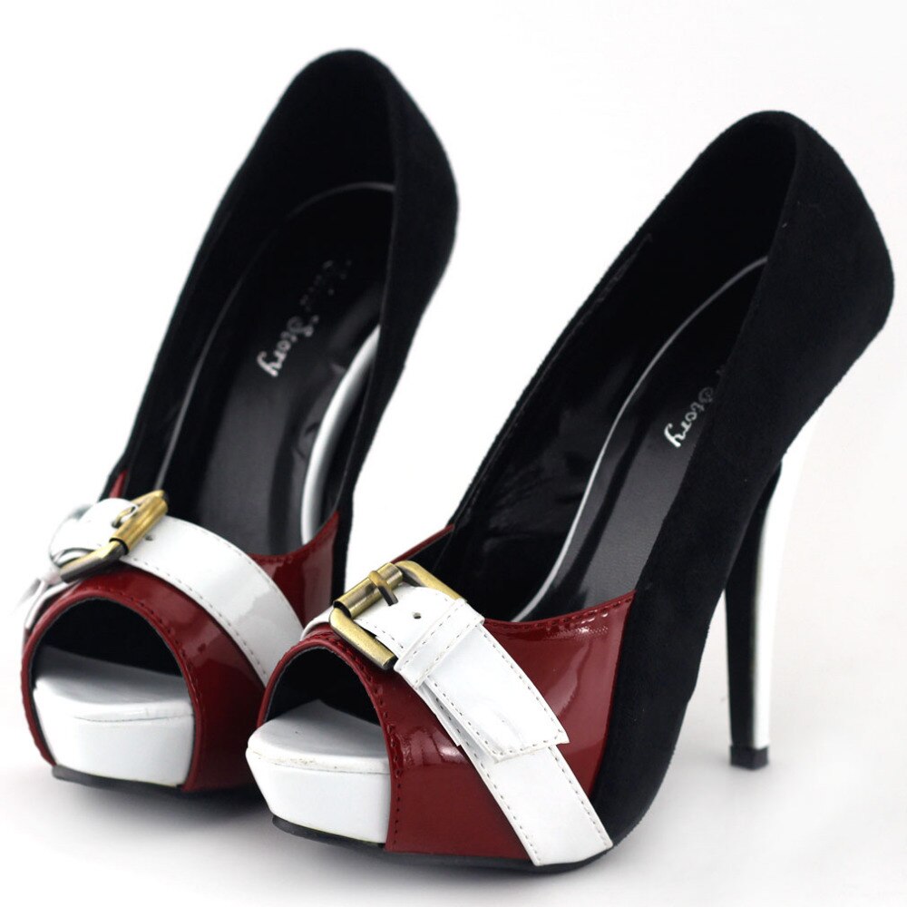 Three Tone Peeptoe Buckle Party Pumps