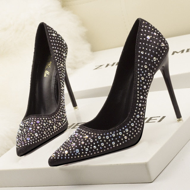 Women Pointed toe Glitter silver stiletto