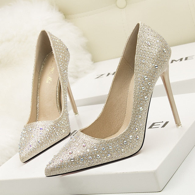 Women Pointed toe Glitter silver stiletto