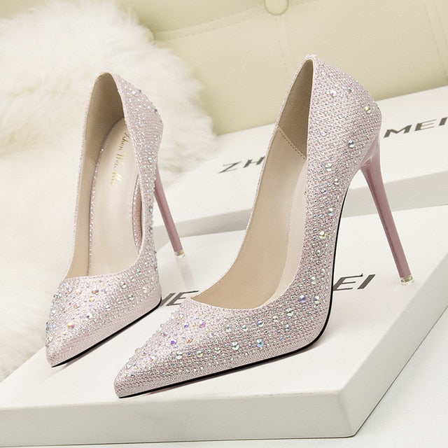 Women Pointed toe Glitter silver stiletto