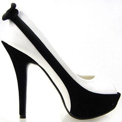 Ladies sexy two tone bow pumps