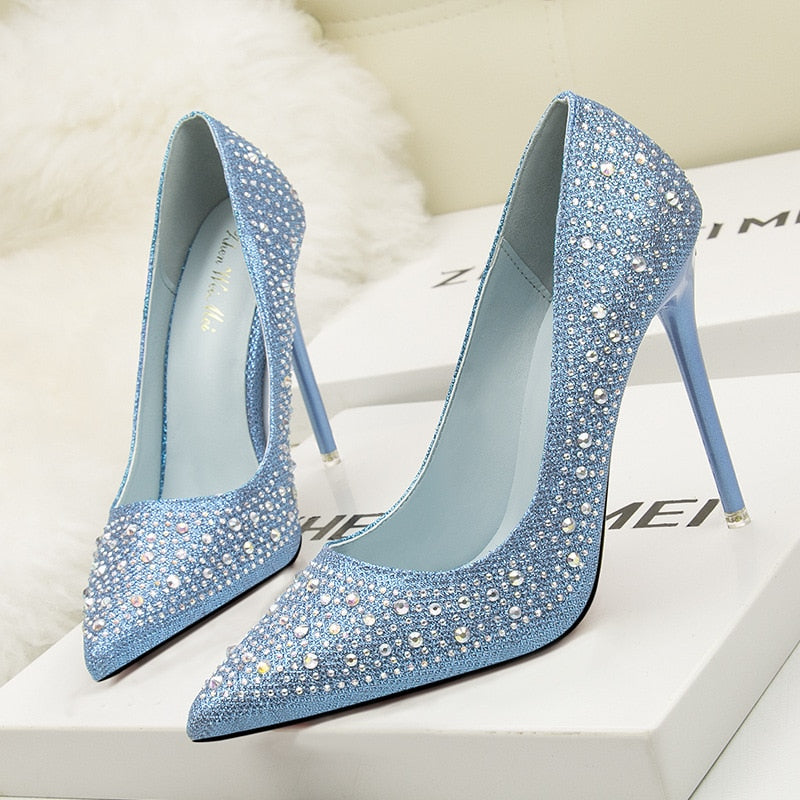 Women Pointed toe Glitter silver stiletto